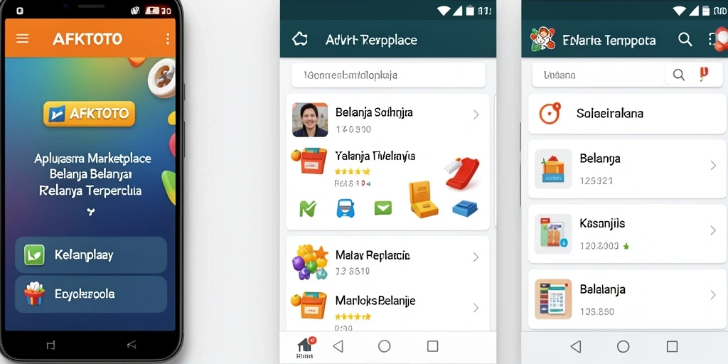 Antarmuka aplikasi AFKTOTO yang menampilkan berbagai produk Marketplace.