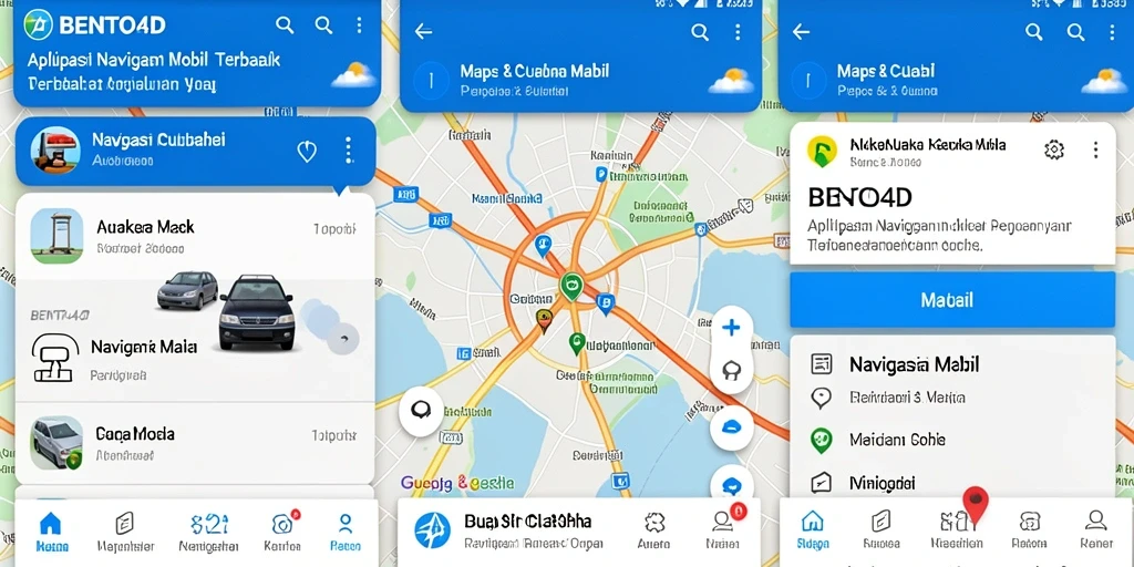 Antarmuka aplikasi BENTO4D untuk Navigasi Mobil yang modern dan sederhana.