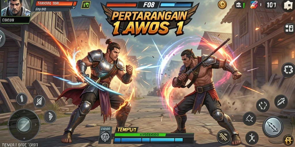 Antarmuka pertarungan 1 Lawan 1 yang menarik dan dinamis.