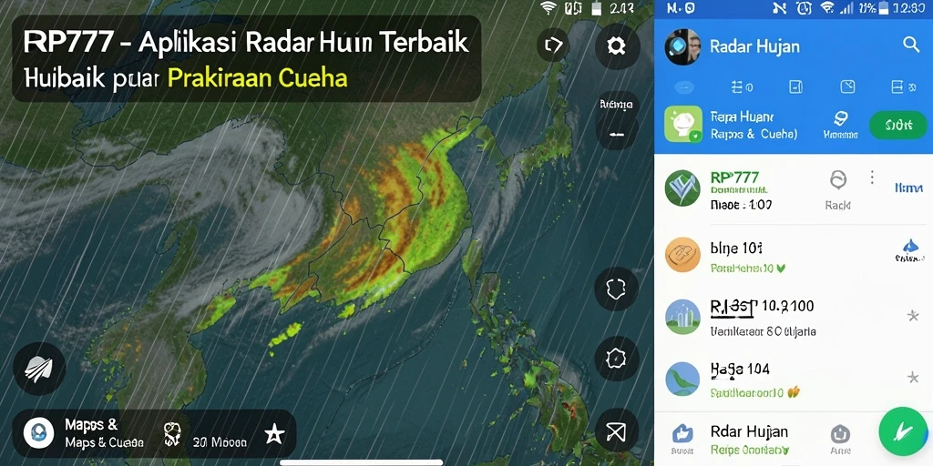 Antarmuka aplikasi RP777 menampilkan peta curah hujan yang jelas.